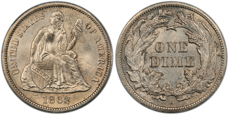 1862-S Seated Liberty Dime